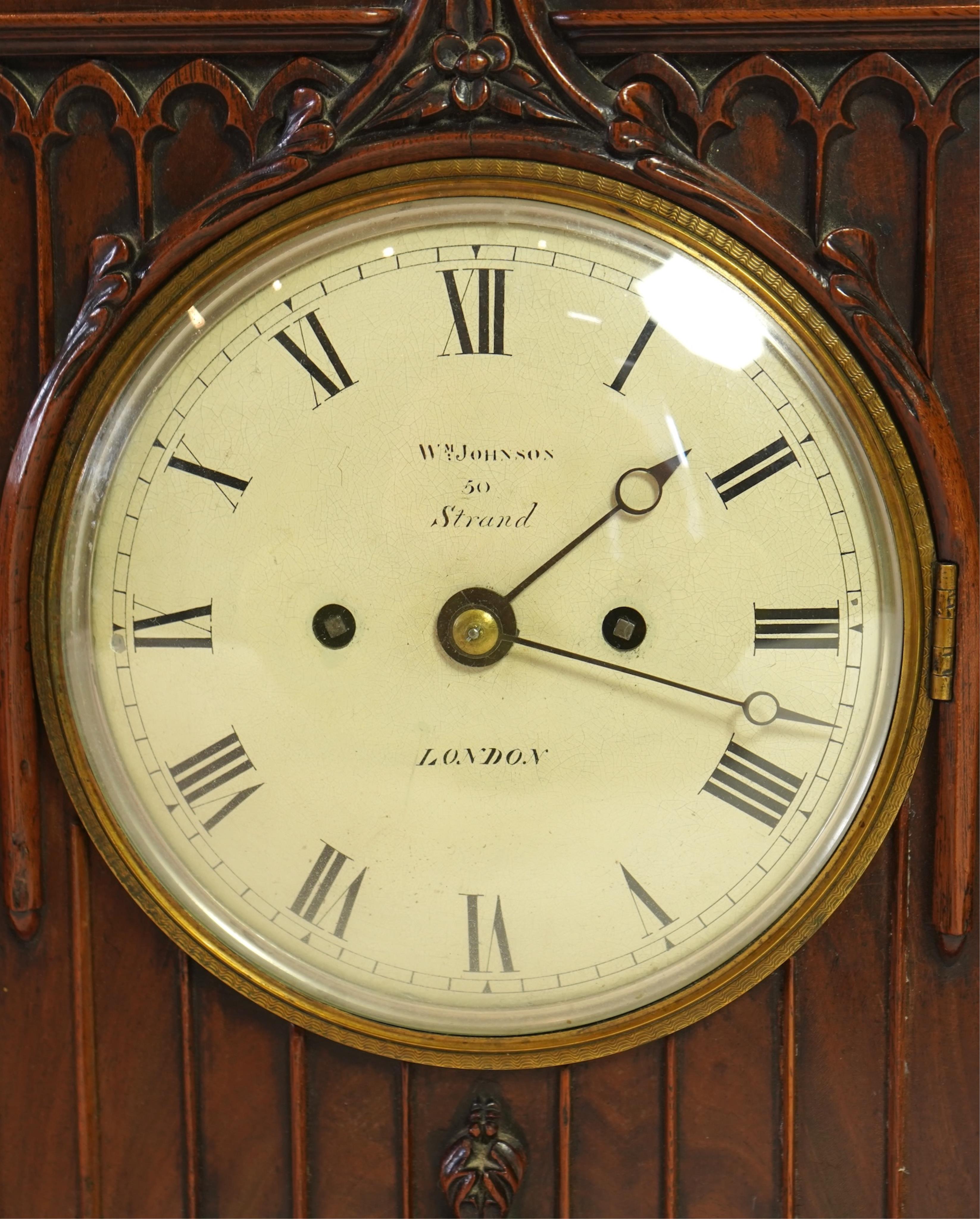 A small late Regency Gothic Revival mahogany bracket clock, signed William Johnson, 50 Strand London